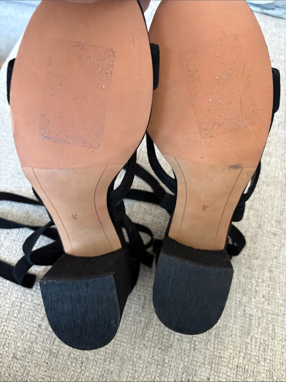 Sam Edelman Black Suede Lace-Up Block Heel Sandals Women’s Size 8